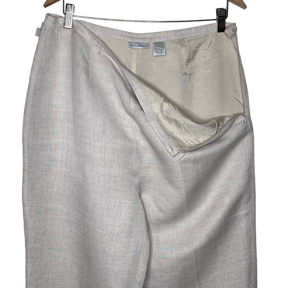 Annie Alexander Wide Leg Cropped Ankle Slacks Size 14 Ivory Linen Side Zip Lined - Picture 12 of 12